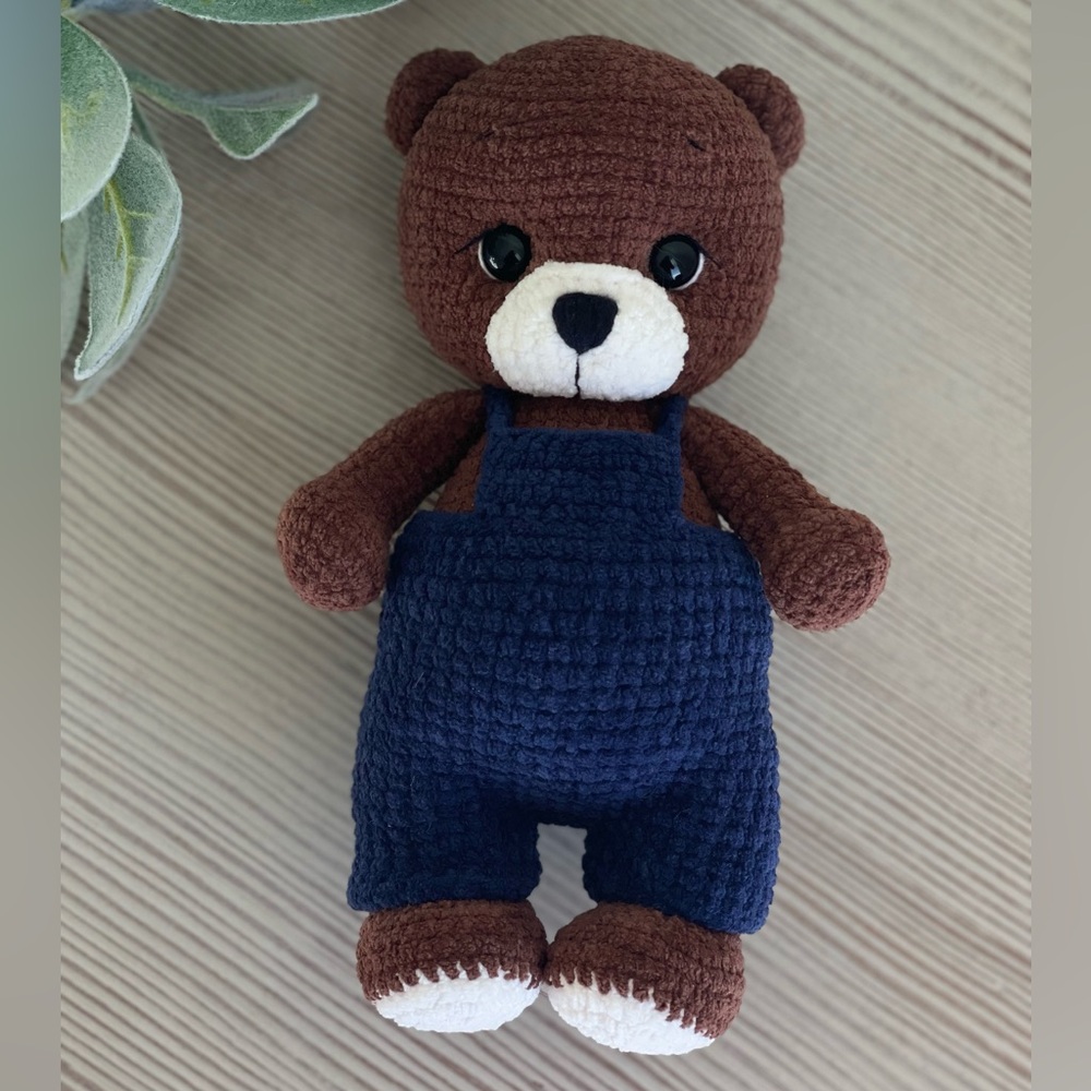 ‼️Handmade/Crochet Bear In Overalls ‼️
